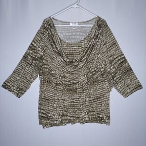 Dressbarn Top Women 3X Green Brick Print Cowl Y2K 00s Grunge Fairy Baddie